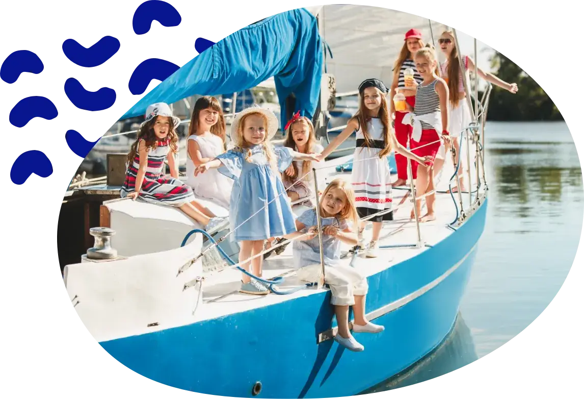A group of children on the deck of a boat